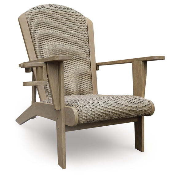 Signature Design by Ashley Coastal Reef Adirondack Chair - Antiqued Eucalyptus Wood with Handwoven Resin Wicker, Beige