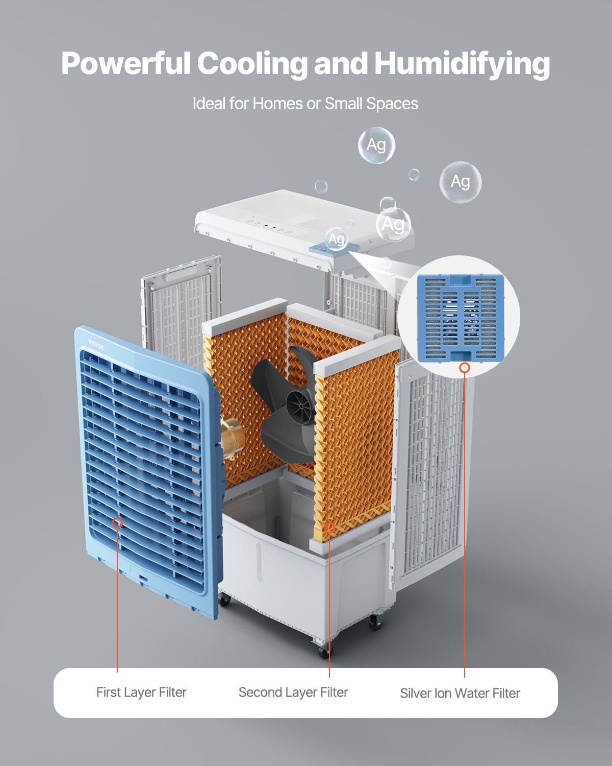 VEVOR Evaporative Air Cooler, 4129 CFM with 12.7 Gallon Water Tank Swamp Cooler, Portable Cooling Fan with Remote Control,3 Speeds