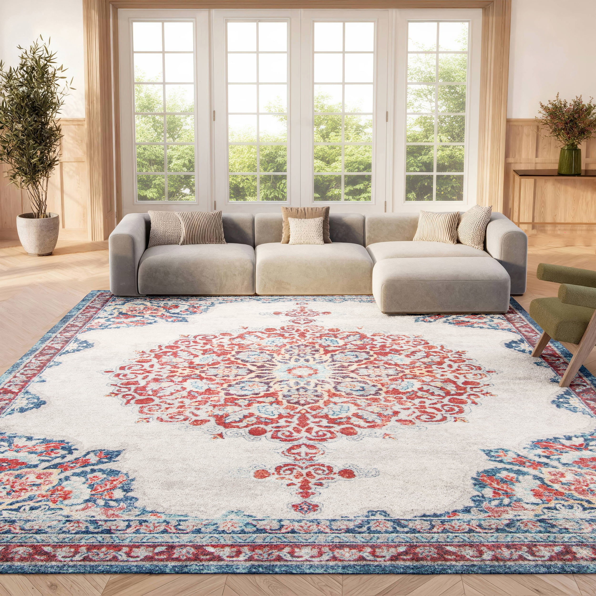 SAFAVIEH Brentwood Cahal Oriental Area Rug, Ivory/Red, 5'3" x 7'6"