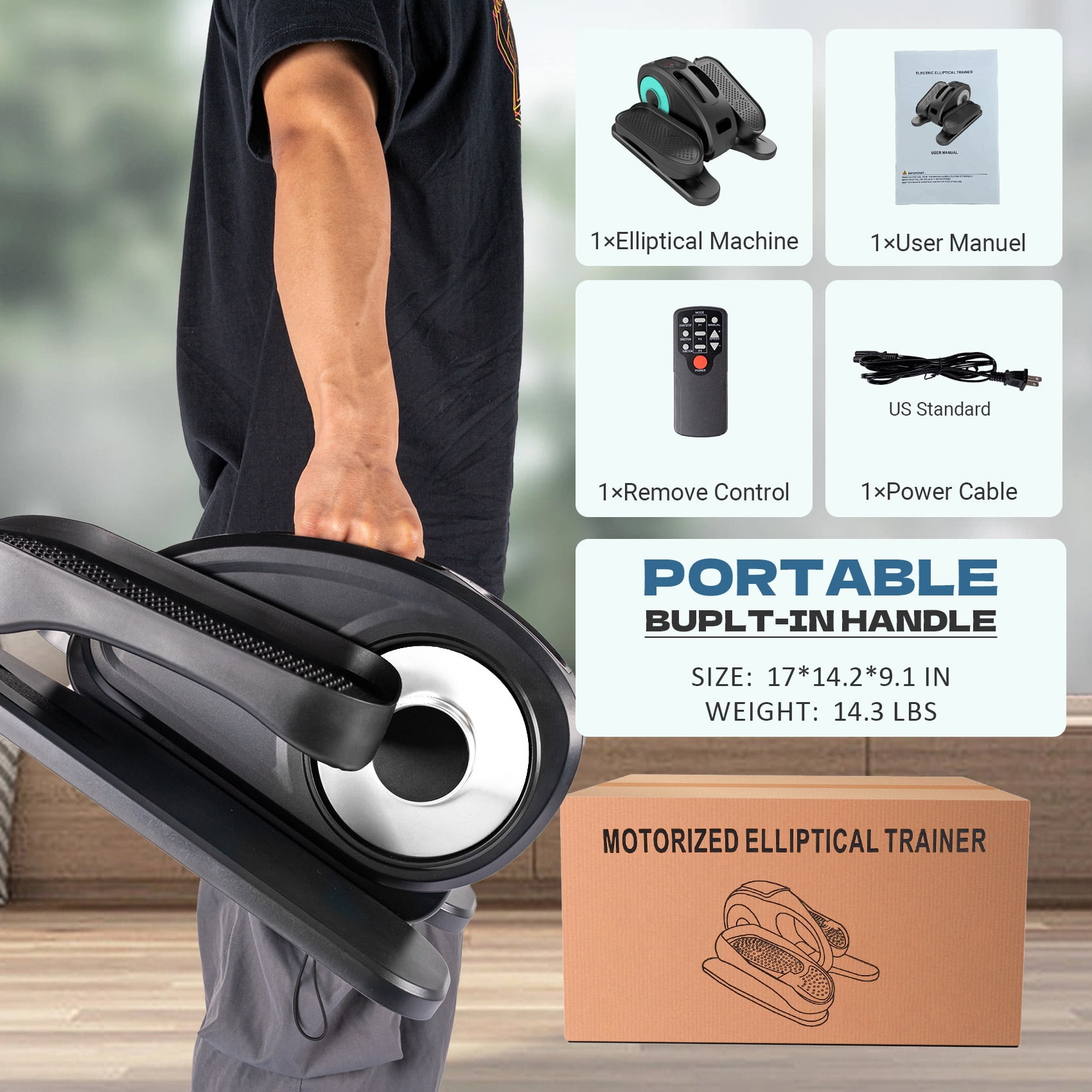 PROHIKER Under Desk Elliptical Machine Electric, Ellipse Leg Exerciser for Seniors Fully Assembled, Portable and Quiet Pedal Exerciser with Remote Control and LCD Display Monitor