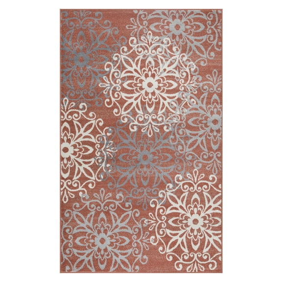 Cosette Modern Polypropylene Floral Medallion Indoor High Traffic Area Rug - 8' x 10', Ginger
