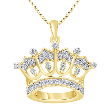 Gold Diamond Anchor Pendant Round Cut White Natural Diamond Crown Pendant Necklace In 14K Yellow Gold Over Sterling Silver ()