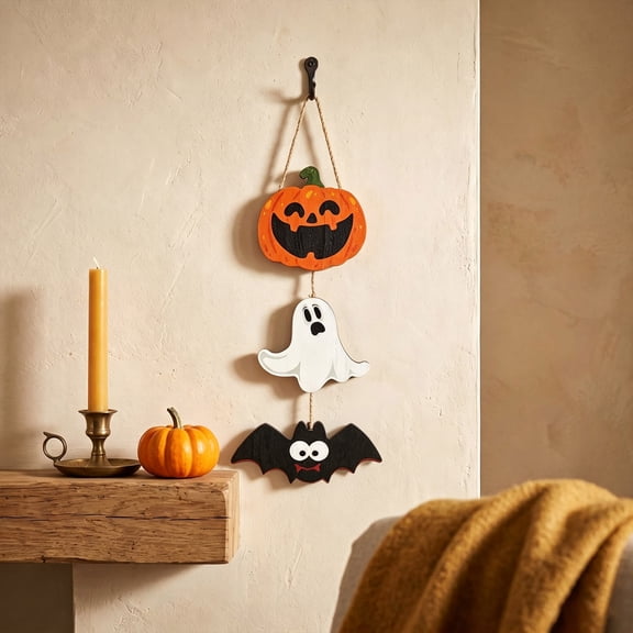 Tepsmf Halloween Wooden Hanging Sign Pumpkin Ghost Bats Design Party Wall Decor for Window Feature Display