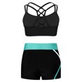 thumbnail image 2 of YiZYiF Kids Girls Sleeveless Double Straps Criss Cross Crop Top with Color Block Shorts for Dance Sports Workout B Blue Green 14, 2 of 7