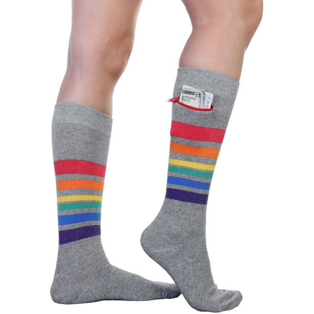 Angelina Angelina Unisex Crew Socks with Zipper Pocket (2Pairs