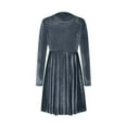 thumbnail image 6 of Long Sleeve Dress for Women Casual Crew Neck Grand Velvet Dress Solid Color Mid Length Dress, 6 of 8