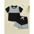 thumbnail image 2 of Suealasg 2Pcs Toddler Kids Boy Clothes 1T 2T 3T 4T Infant Short Sleeve Striped Print T-Shirt Tops +Elastic Shorts Set Baby Boy Summer Casual Outfits, 2 of 7