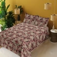 thumbnail image 2 of Ambesonne Leafy Design Fitted & Flat Sheet with Shams 4 Pcs Set, Abstract Dreamy Leaf, Full, Pale Camel Coral Ruby, 2 of 5