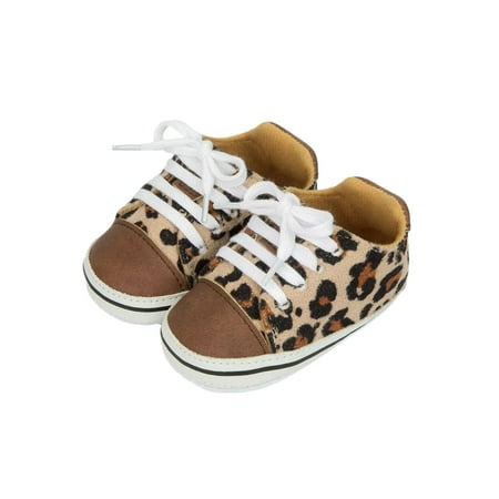 

Meihuida Baby Leopard Sneakers Anti-Slip Moccasins Tie-up Infant Prewalkers