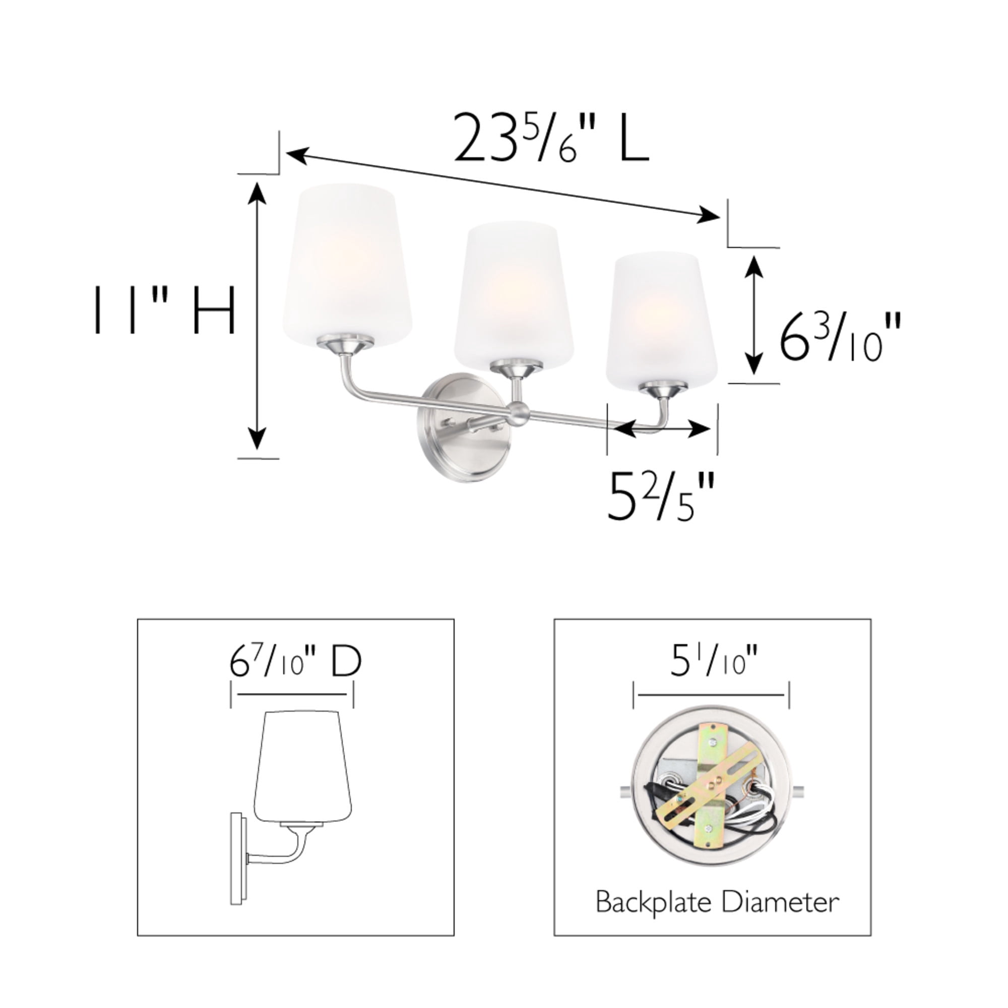 Sylva 3-Light Vanity Light, Frosted Glass Shades, Satin Nickel