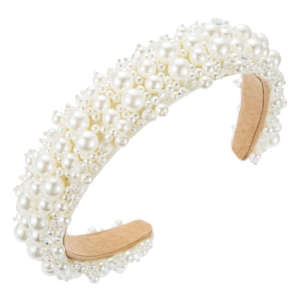 EeaseMX 1 pieza de tocado elegante de perlas barrocas para novia, accesorio para vestido de novia, color blanco
