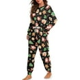 thumbnail image 4 of HELLHERO Christmas Pjs Set for Women Santa Claus Printed Pajama Long Sleeve Sleepwear Snowflake Print Soft Loungewear with Pockets, M, 4 of 5