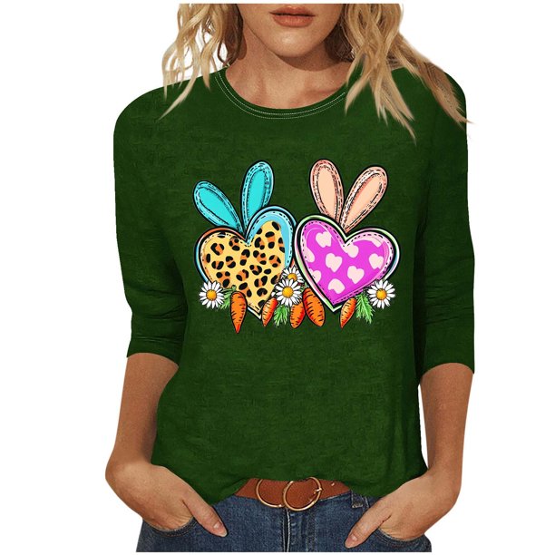 Camisetas Casuales de las Mujeres Impresas 3/4 Manga Cuello Redondo Blusa, Moda Ligera Superior para el Hogar Y el Uso Diario, Cómoda Imitación de la Tela Del Estante