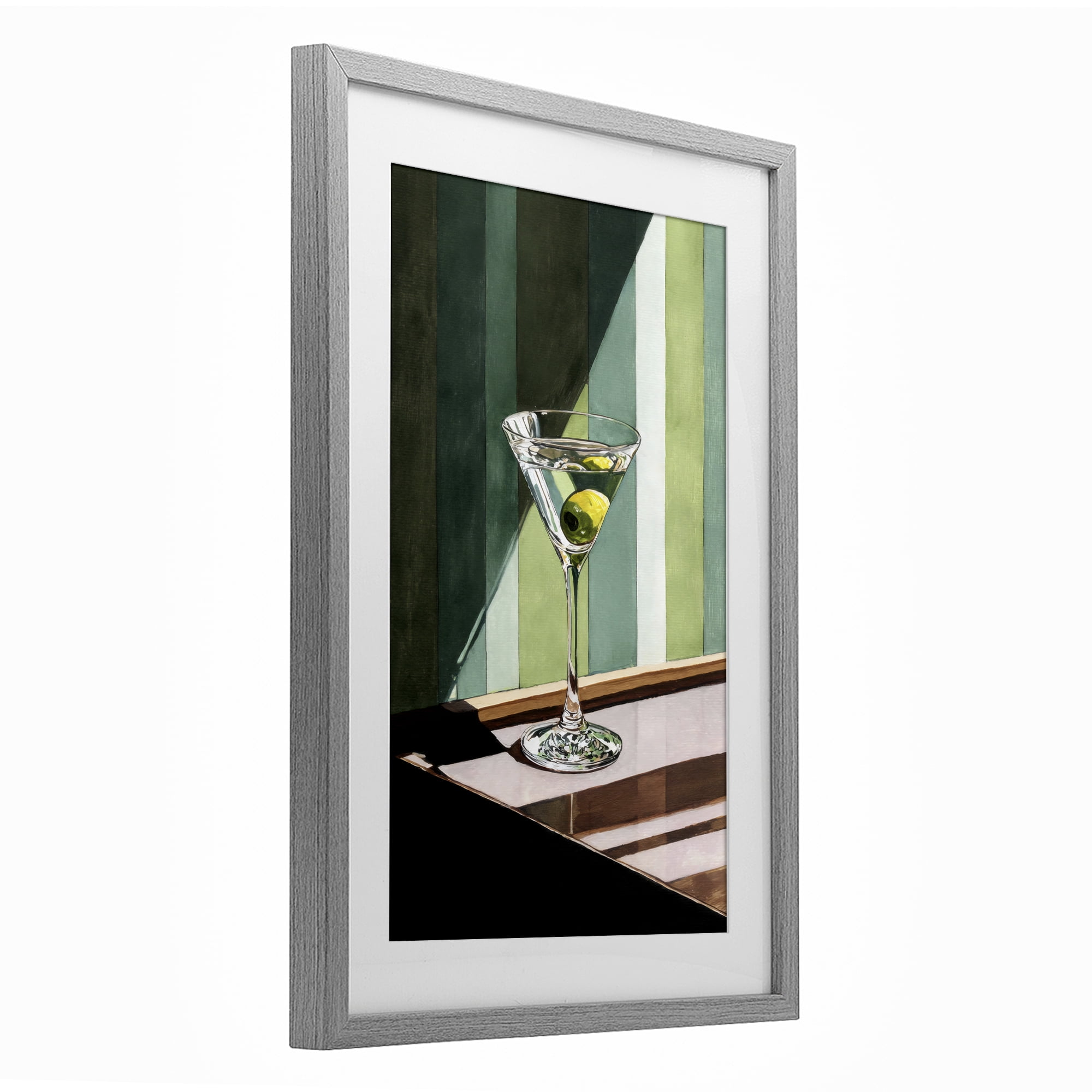 Stupell Industries Olive Martini in Sun Beam Gray Framed Print Under Glass, design by Petal Prints Design