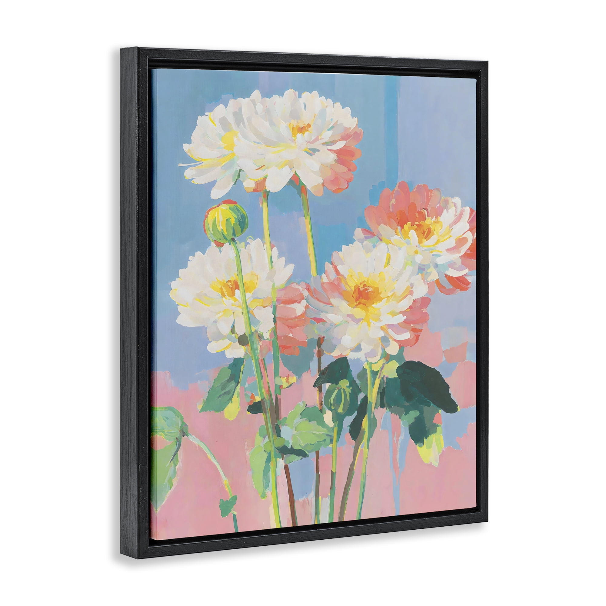 Stupell Industries Colorful Chrysanthemum Impressions Black Framed Floater Canvas Wall Art, design by Sisi and Seb