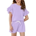 thumbnail image 2 of Girl's 2 Piece Outfit Ruffle Trim Flounce Short Sleeve Top and Drawstring High Waist Shorts Set, 2 of 3