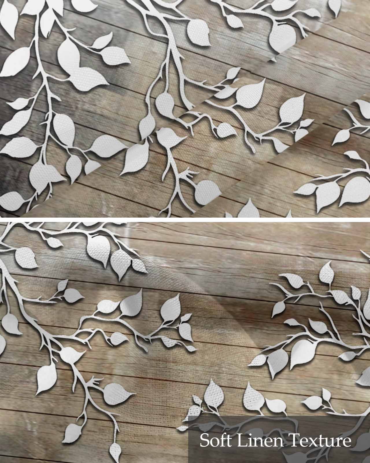 White Branches Kitchen Valances for Windows Farmhouse Linen Window Valance Curtain for Living Room Window Treatment Brown Beige Wooden Grain Valance Rod Pocket Topper Drape, 42 x 18 Inch