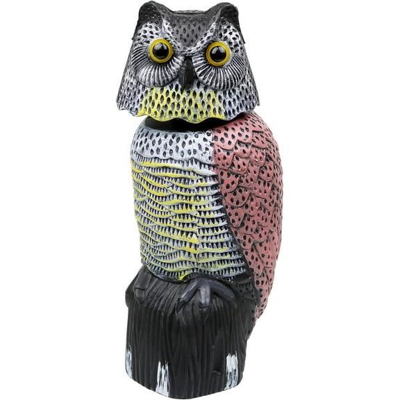 Galashield Owl Decoy to Scare Birds Away Scarecrow Fake Owl with Rotating Head 12 inch Tall