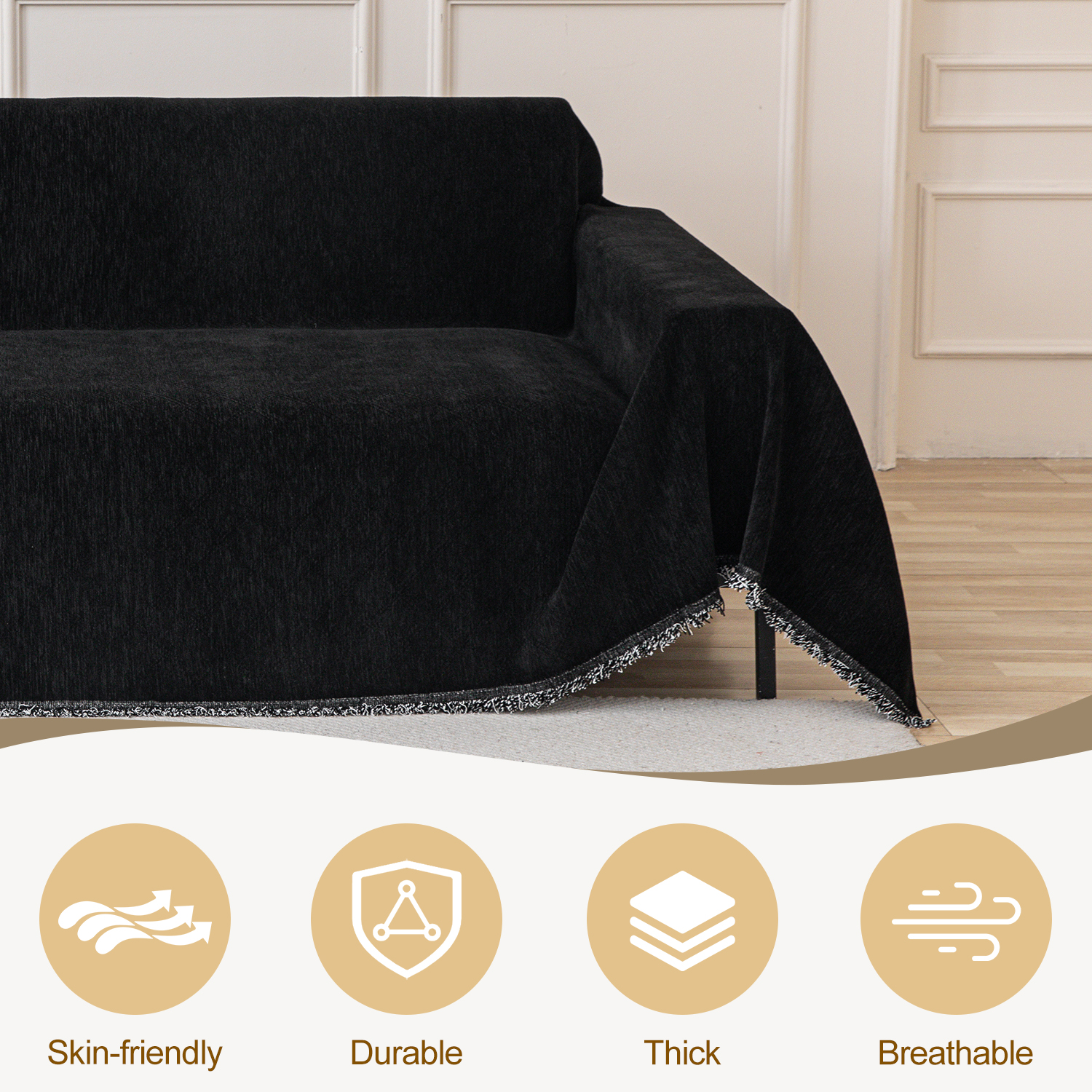 Jessy Home Sofa Cover Slipcover Couch Cover Protector Durable Multi-Function Furniture Cover for Pets Dogs Cats Home Decor Sofa Covers for Living Room 71"x 150"Black