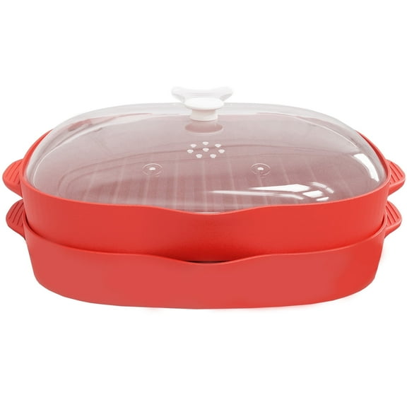 Microwave Bacon Rack, 2PCS Bacon Grill Tray, Bacon Cooker with Splatter Lid, Large Capacity, Suggest Dishwasher Clean.(Red)