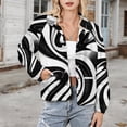 thumbnail image 3 of Jackets for Women Winter Coat Jackets Flannel Stand Collar Jacket(Black White Swirling Abstract Art,Size:S-4XL), 3 of 7