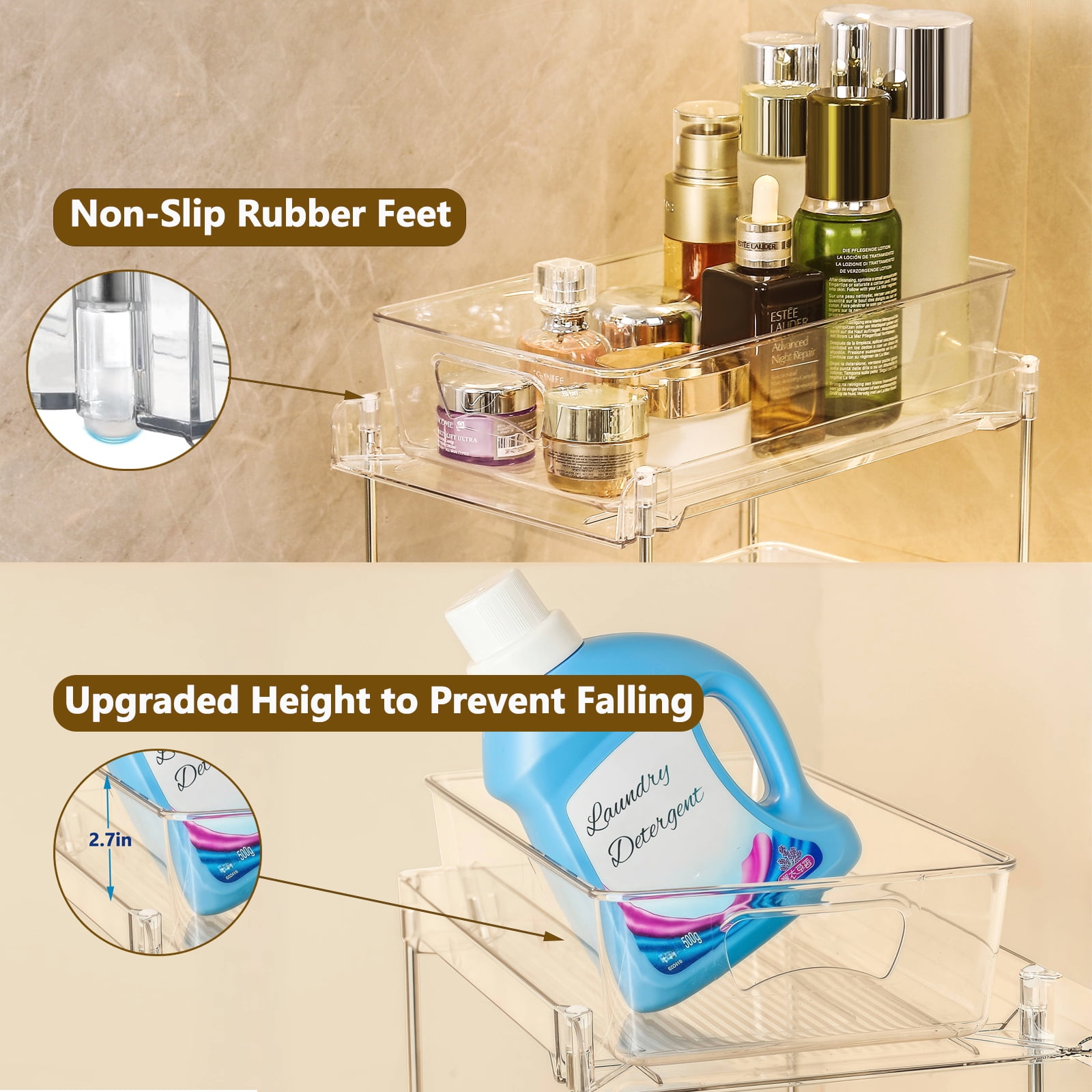 Kisportee 2 Pack Under Sink Organizer, 2 Tier Pull-Out Bathroom Organizers and Storage,  Kitchen Cabinet Organizer for Pantry, Kitchen