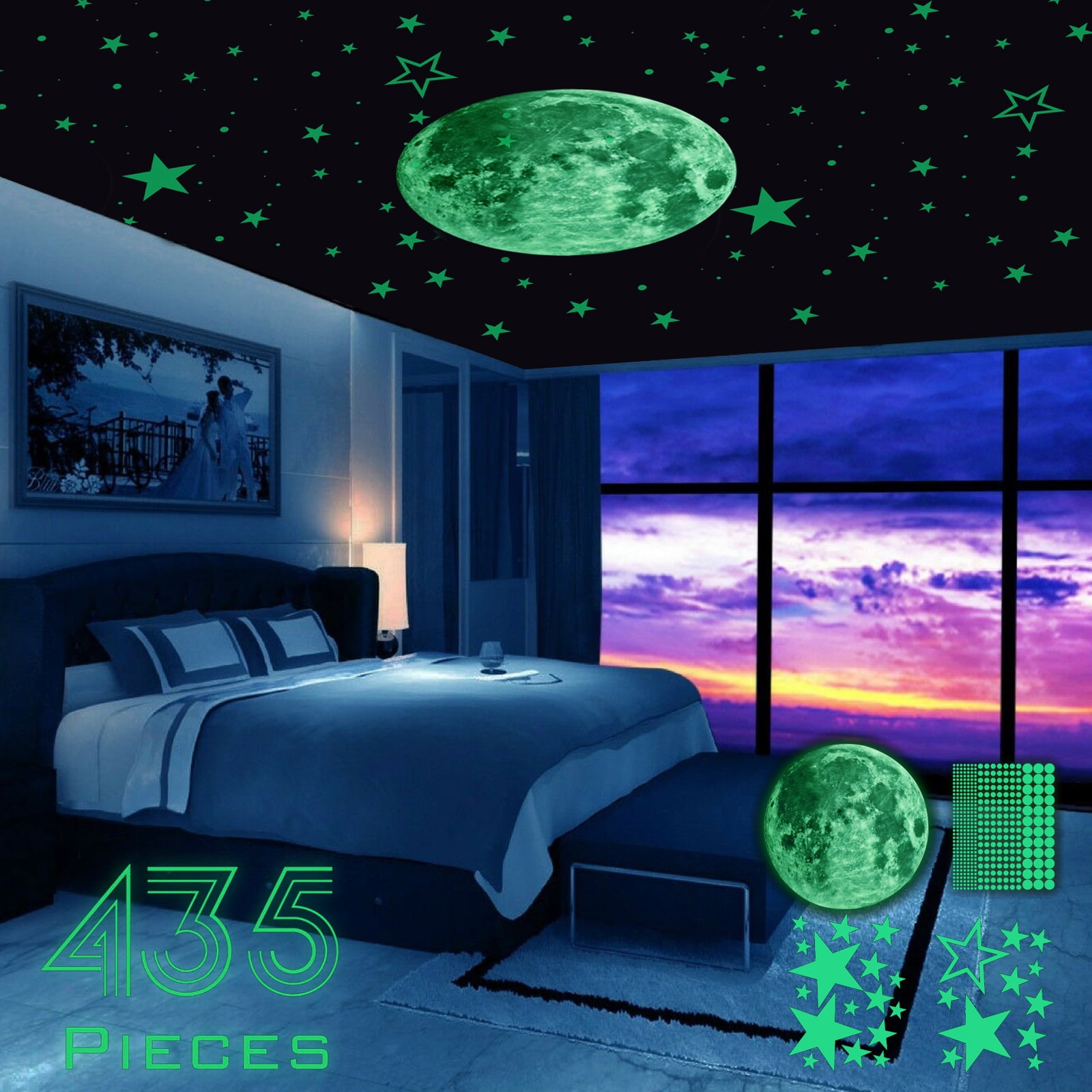200pcs Glow In The Dark 3D Stars Moon Kids Bedroom Home Wall Bedroom Decoration 