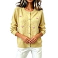 thumbnail image 4 of Womens Floral Cardigan Sweater Long Sleeve Crew Neck Button Down Coat Fashion Comfy Casual Loose Knitted Outwear (XXXL, Yellow-F), 4 of 6