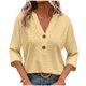 thumbnail image 3 of Camisas para adolescentes,Camiseta informal de mujer con cuello en V y manga 3/4, blusa de poliéster, corte suave y cómodo, para uso diario, sopatenor, 3 of 9