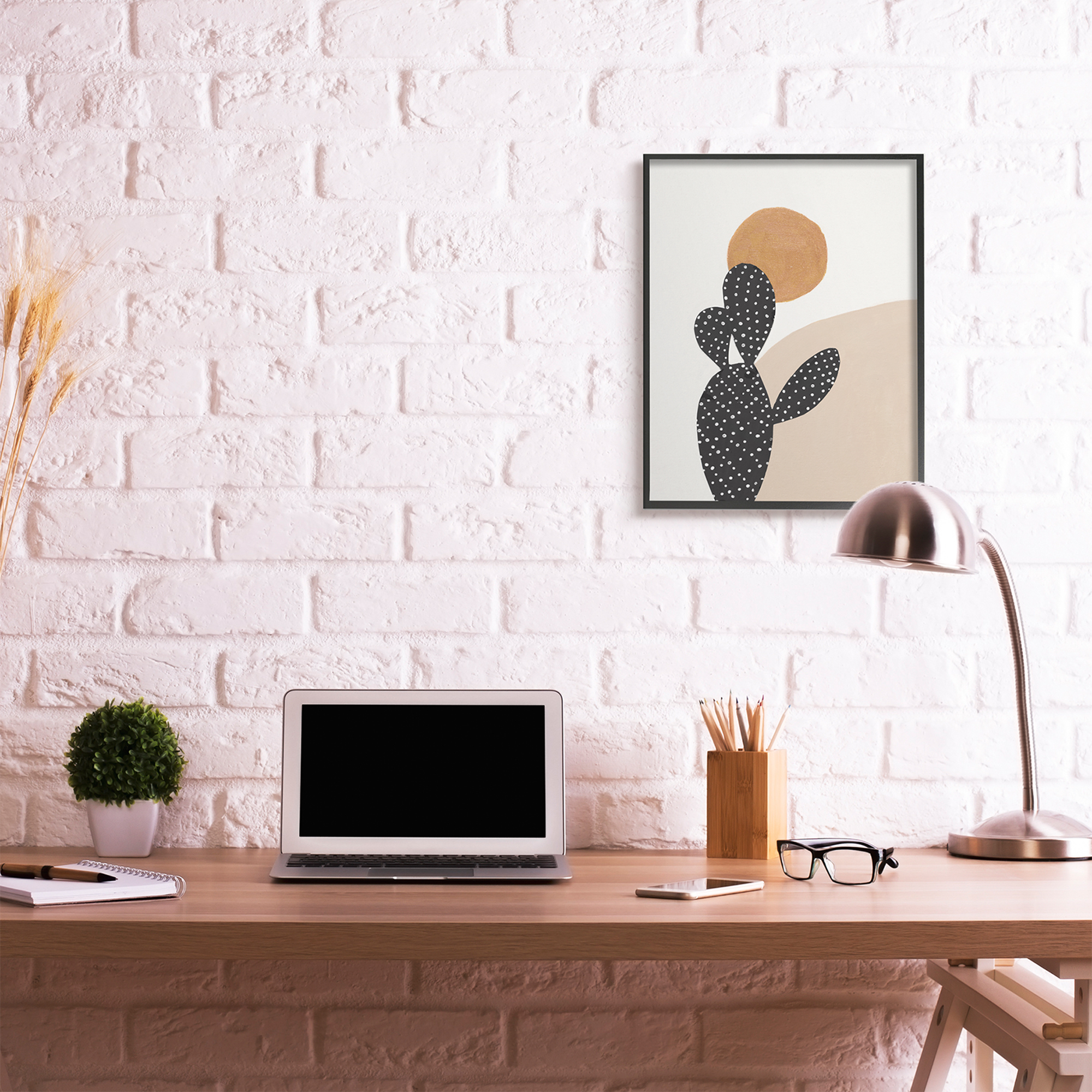 Stupell Industries Prickly Pear Terracotta Abstract Landscape Desert Sun Abstract Painting Black Framed Art Print Wall Art, 24 x 30