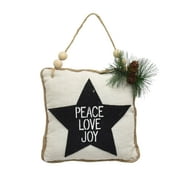 Holiday Time Cozy Christmas Black and White Square Pillow With Star Ornament, 6"
