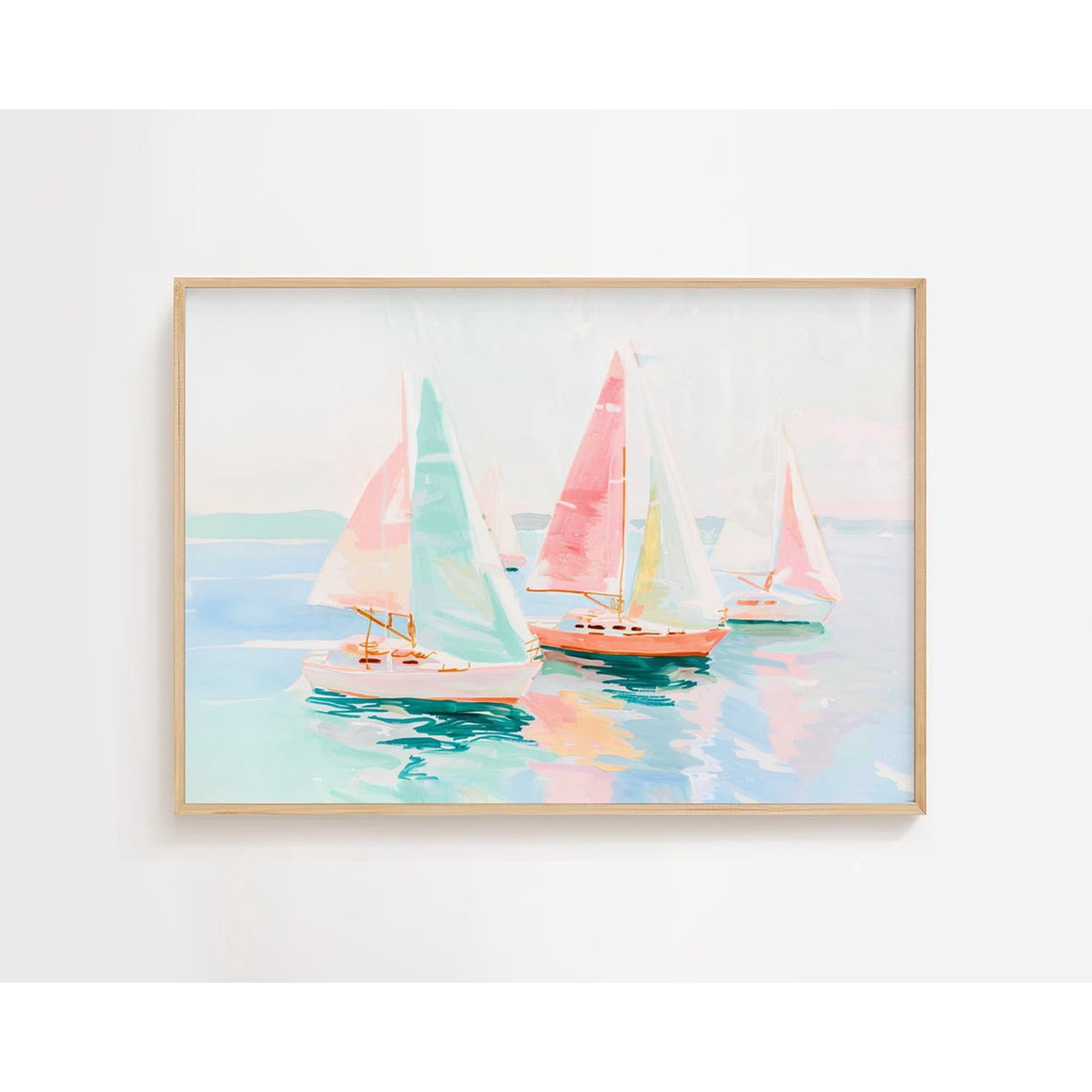 Colorful Sailboats Print Pastel Coastal Wall Art
