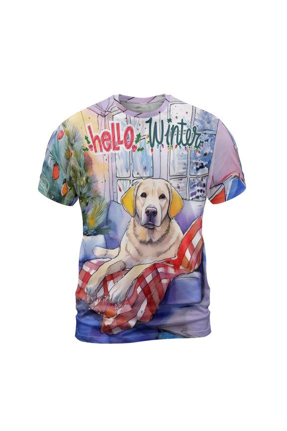 Watercolor Hello Winter Labrador Retriever Chill Christmas Welcome All Over Print 3D Shirt Unisex Merch Lab Dog Lover Gifts - 00016