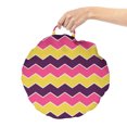 thumbnail image 2 of Chevron Round Floor Cushion with Handle, Retro Vintage Colored Horizontal Repeated Geometrical Zigzag Dashed Stripes, Pillow for Living Room & Dorms, 18" Round, Mustard Pink Plum, by Ambesonne, 2 of 4