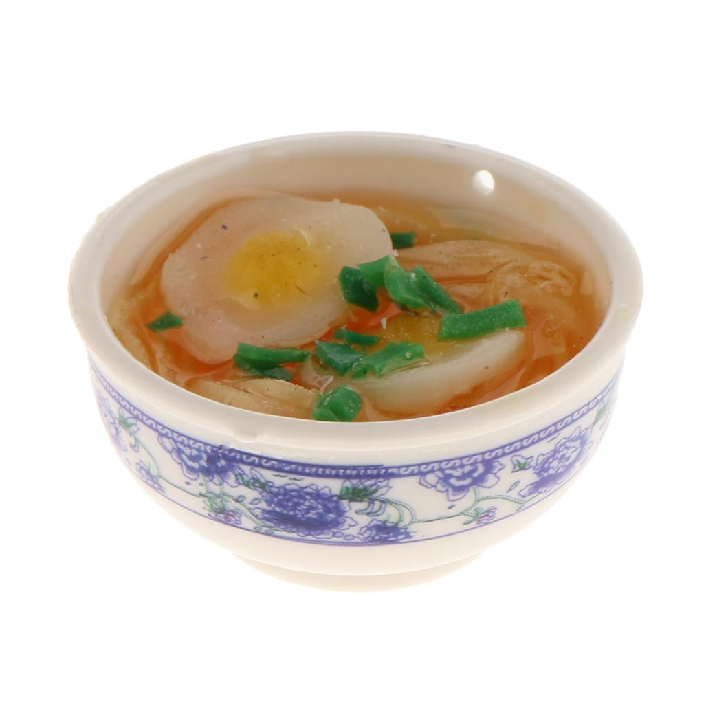 1/12 Dollhouse Miniature Kitchen Decorative Food Double Egg Noodle in Bowl 