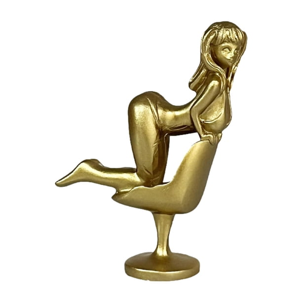Mini estatua de niña, escultura de resina, figura de niña en miniatura para comedor o oficina Dorado