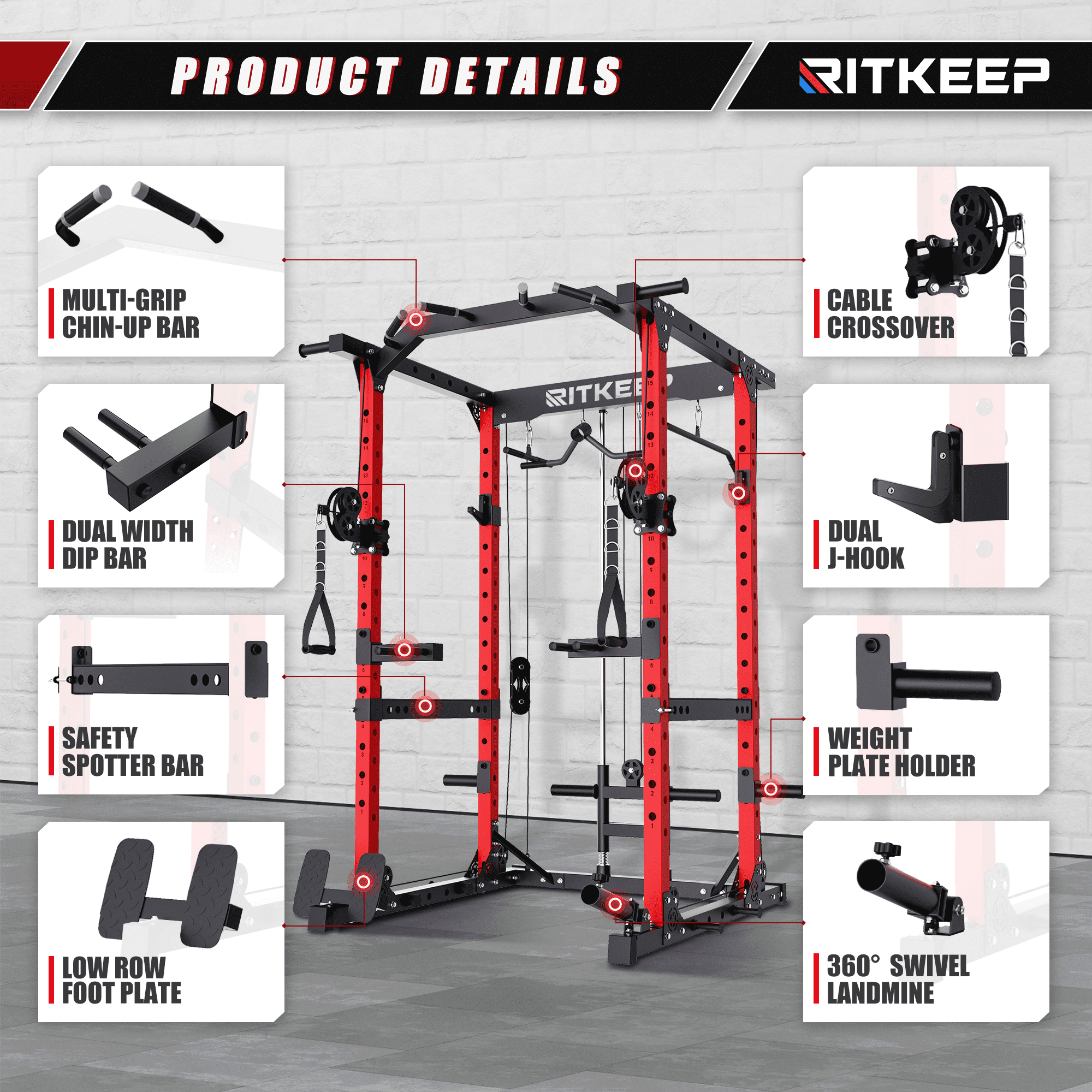 RitKeep M10 Power Cage for Home Strength Training, Workout Cable Machine