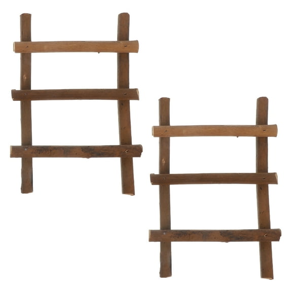 WHAMVOX Decorative Rattan Mini Step Ladder for DIY Fairy Garden and Micro Landscape Decor Coffee Color 2pcs