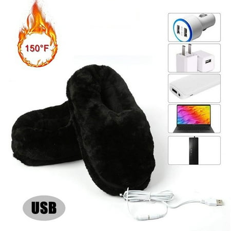 

ertutuyi men women winter plush interface hiding usb charger electric warm shoes black one size