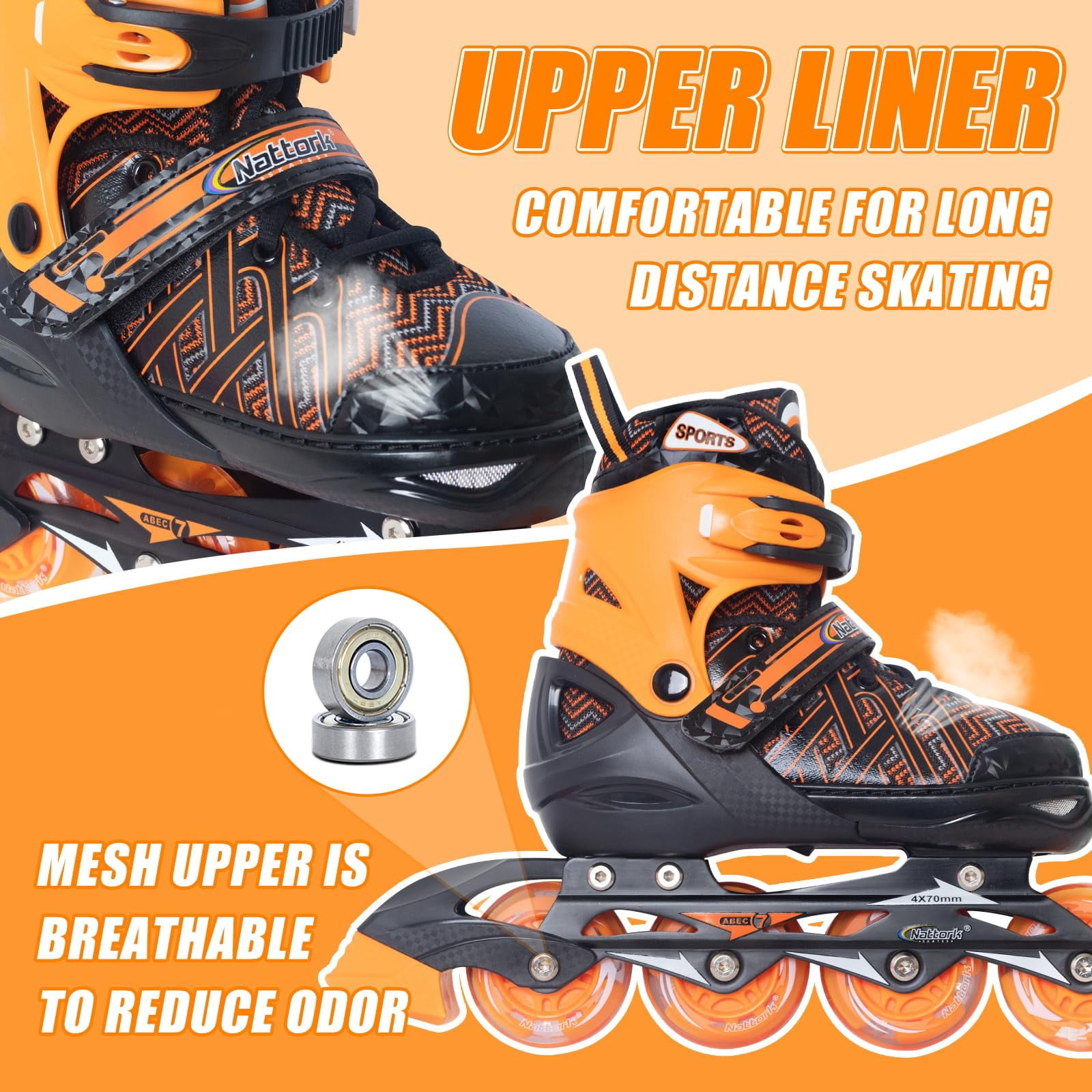 MammyGol Adjustable Inline Skates for Kids with Light-Up Wheels - Youth Teens Roller Skates for Beginners Boys Girls, Outdoor Recreational Skates Orange 5-8