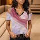 thumbnail image 4 of Gibobby Casual Playera de Manga Corta para Mujer Exquisita blusa manga corta con cuello en V y hombros descubiertos con estampado teñido anudado para mujer(Rojo,XL), 4 of 5