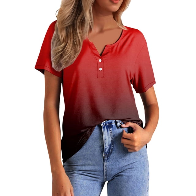 Blusas de moda de verano para mujer con estampado, cuello en V y manga corta