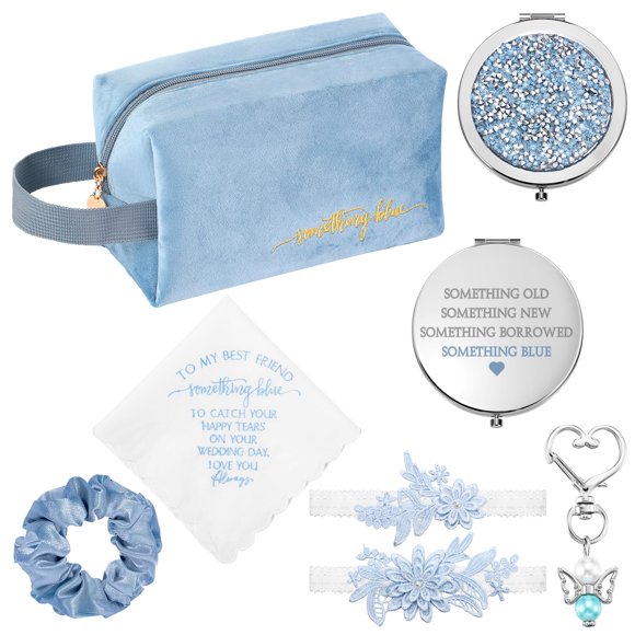Set de regalo de boda Hanaive Something Blue para novia con bolsa y más