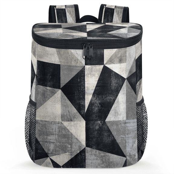 Jiaoprinted Geometric Triangle Leakproof Cooler Backpack, Black and White Insulated Backpack Cooler for Outdoor