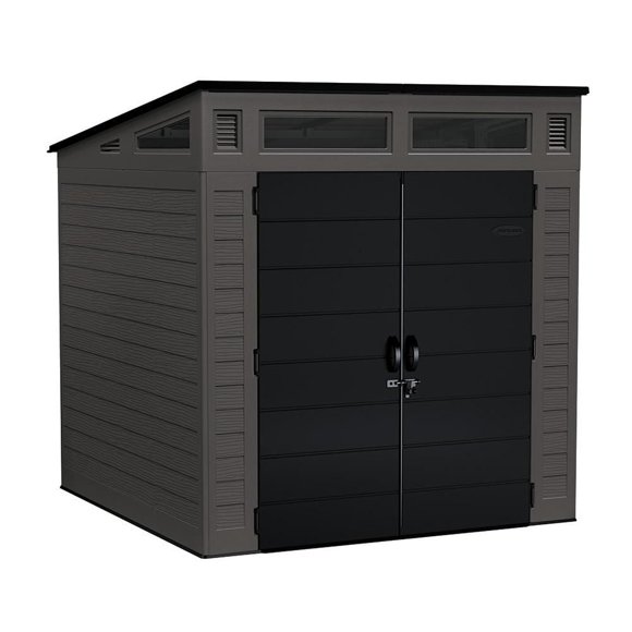 Suncast Modernist 7" x 7' Storage Shed, 49 sq. ft. - Resin Metal Reinforced - Peppercorn/Black