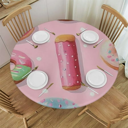 

Sheronv Donuts Polka Dot Round Table Cover Stain Resistant and Washable Indoor Outdoor Tablecloth for Kitchen Dining Wedding Parties 100% Polyester Tablecloth Outdoor Fitted 31 -35