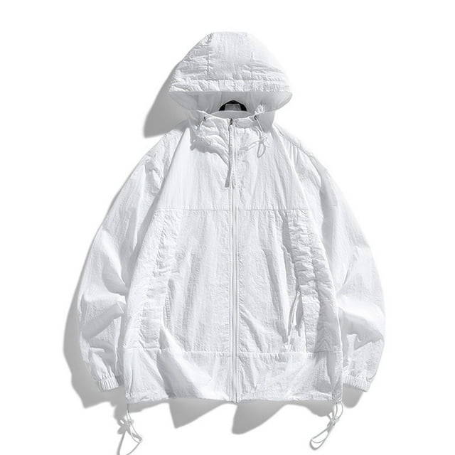 RXIRUCGD Ensemble de Protection Solaire pour Homme Veste Décontractée à Manches Longues avec Capuchon, Blanc, Taille : 3TG