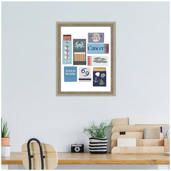 Kate and Laurel Framed Wall Art Print Cancer Matchbooks 14x18 FC by Megan Ryan, 16 x 20, Castellan Silver Frame, Whimsical, Typography Art for Wall Decor