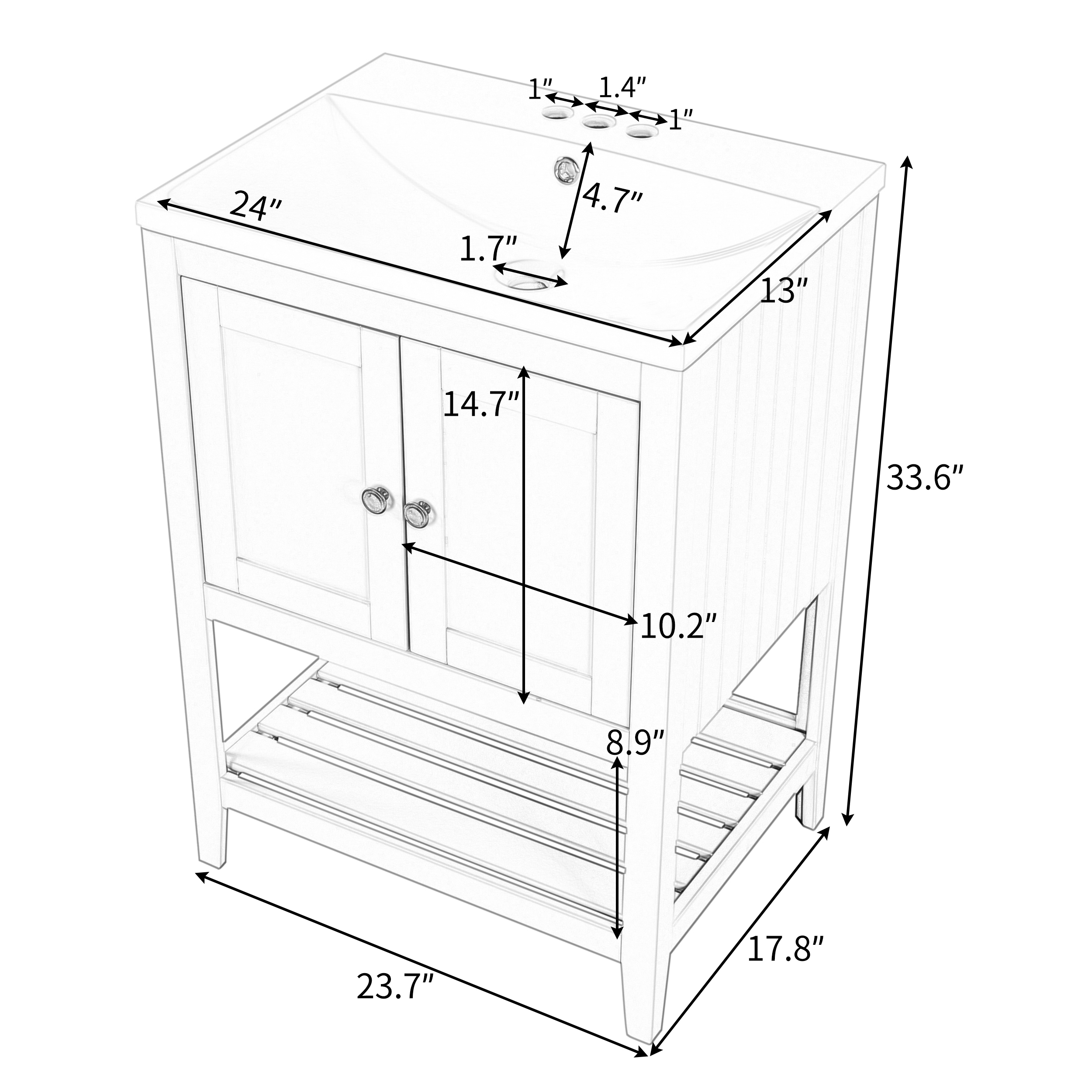 Churanty 24 Bathroom Vanity with Ceramic Basin, Natural Rattan Bathroom  Storage Cabinet with Two Doors and Drawer, Solid Wood Frame 