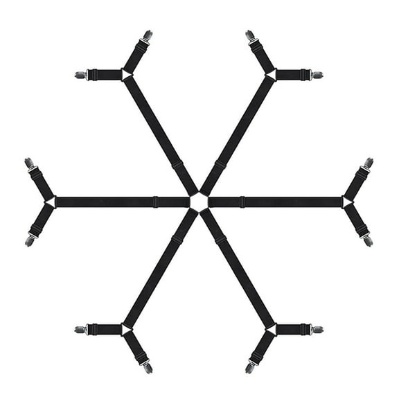Sheet Fastener Kit with 6 Way Cross Sheet Clips and Non Slip Clip Adjustable Elastic Bed Sheet Holder Straps Fitted Sheet Suspenders Grippers for Round and Square Mattresses